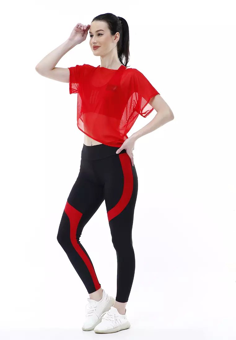 Jeslin One Set Atasan Bawahan Baju Senam Aerobik 3 in 1 High Quality - Merah