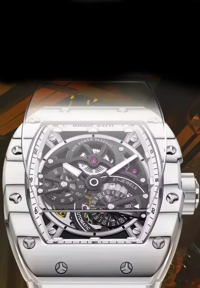 Automatic Unisex Carbon Fiber Watch, Rubber Strap