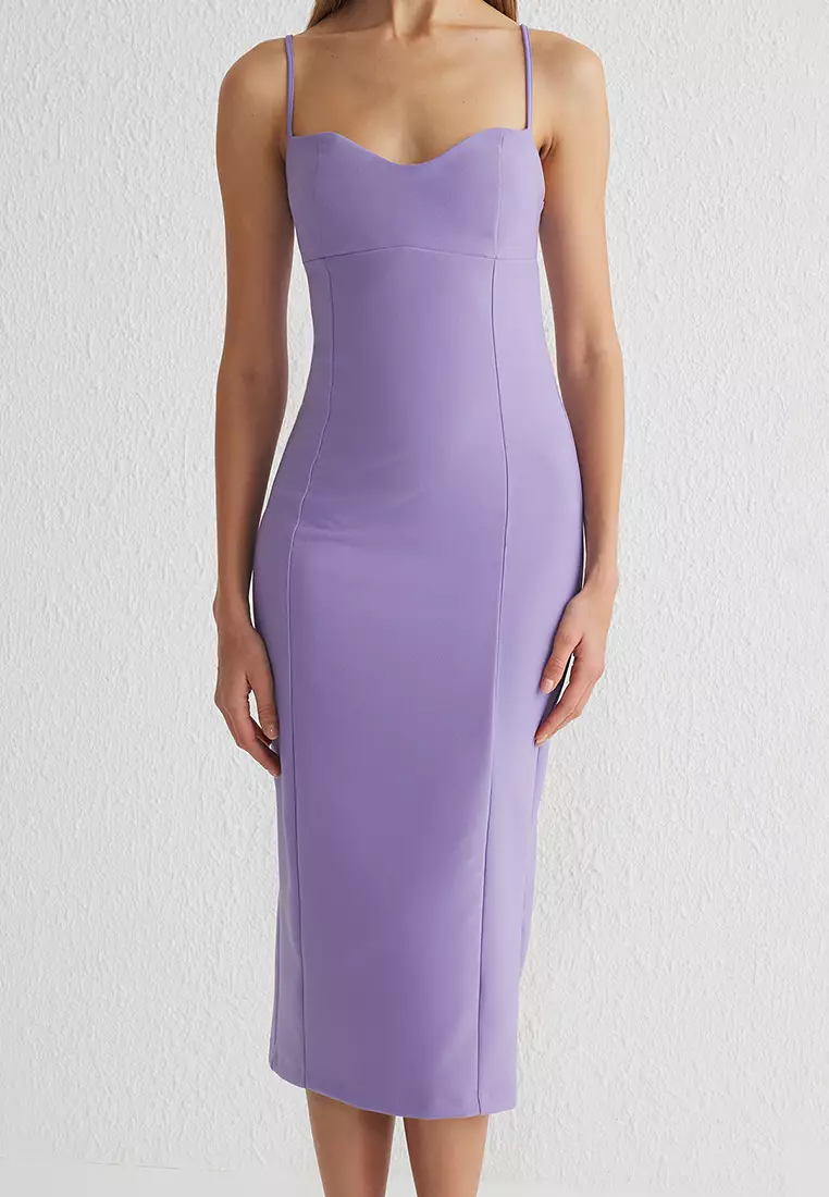 Lilac Bodycon Woven Midi Chic Dress