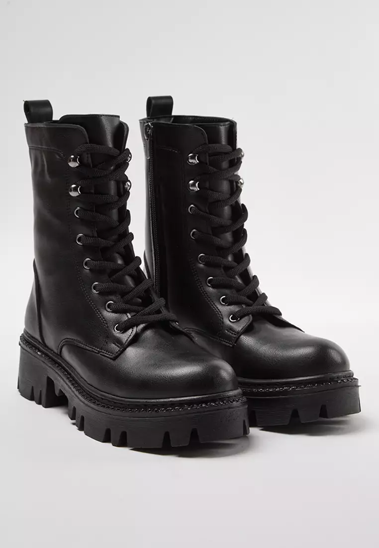 Women's Black Zipper And Lace Detailed Boots Takaw25Bo00025