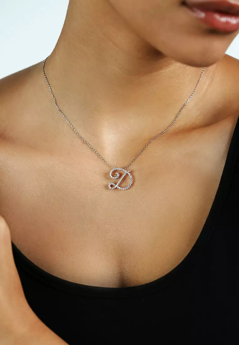 Pavé Lab Grown Diamond 'D' Initial Pendant in White Gold D/E-VVS/VS (0.4ct TDW) with chain