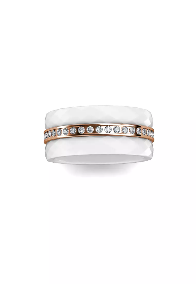 Tri Ceramic Ring White Rose Gold - Cincin Crystal By Her Jewellery