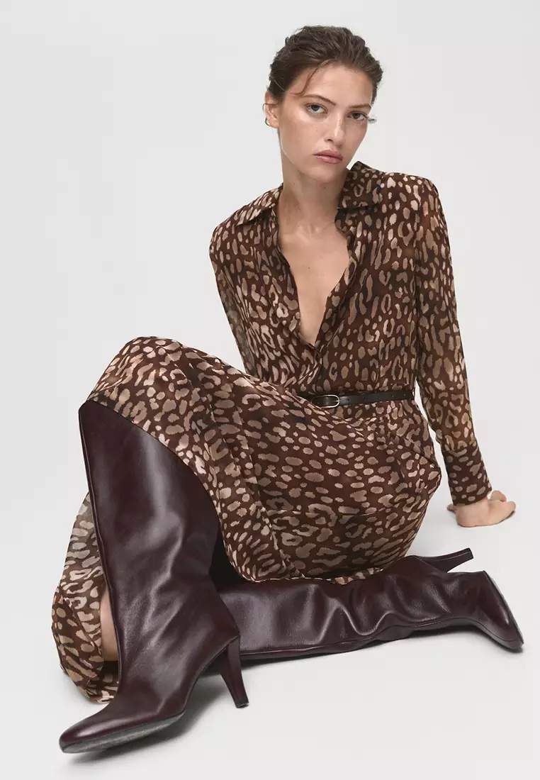 Leopard-Print Shirt Dress With Belt