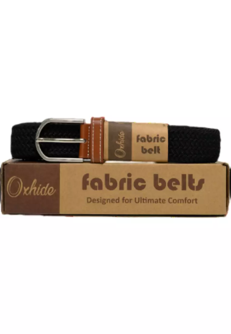 Fabric belt for Men and Women - Elastic belt - Woven stretchable belt plus size -Canvas Belt for men and women in Black color -Oxhide Black BCN