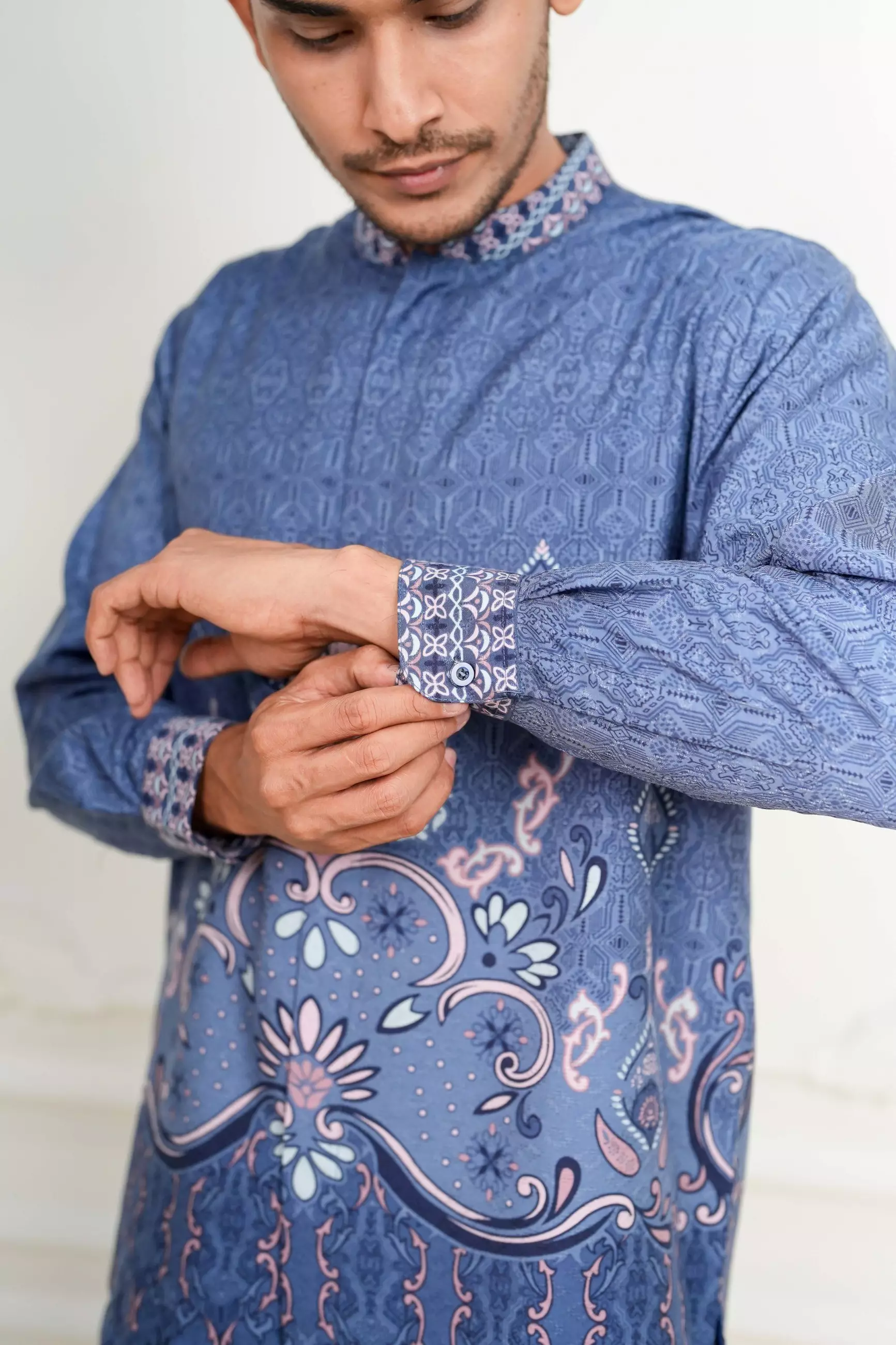 Sarimbit Akasya Blue Kemeja Pria  Koko Lengan Panjang Regular Fit Furing