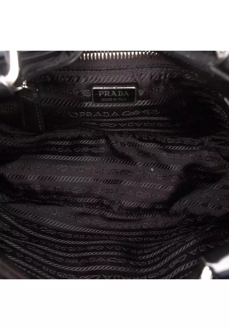 Pre-Loved Prada Re Nylon And Shiny Calfskin Re Edition 2002 Moon Satchel