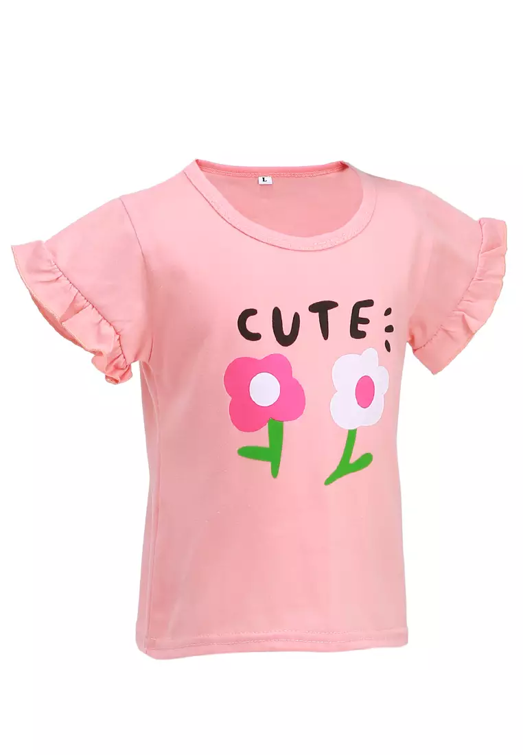 Chevelle Kaos Anak Perempuan Lengan Terompet Ruffle Tee Motif Bunga Material Cotton ORIGINAL - Salem