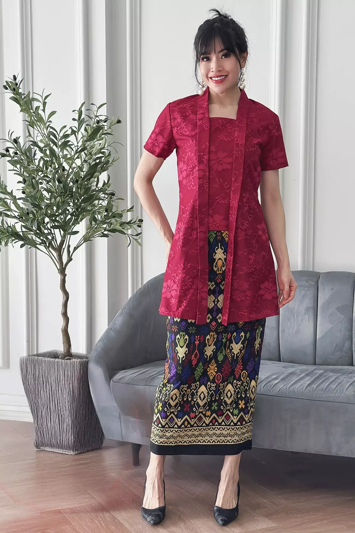 Chandani Maroon Kebaya Panjang
