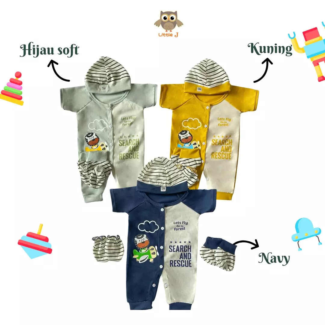  LITTLE J - ( KODE 1935 ) BEAR FLY 0-9BULAN ROMPER BABY 4 IN 1 SLEEPSUITE JUMPER BODYSUITE GIFT SET - SET BABY PEREMPUAN DAN BABY LAKI LAKI