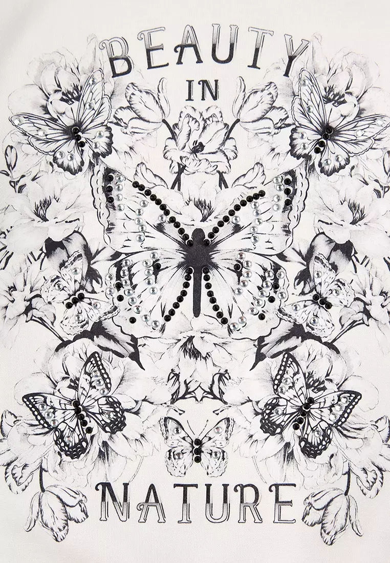 陽光蝴蝶印花衛衣連帽衫