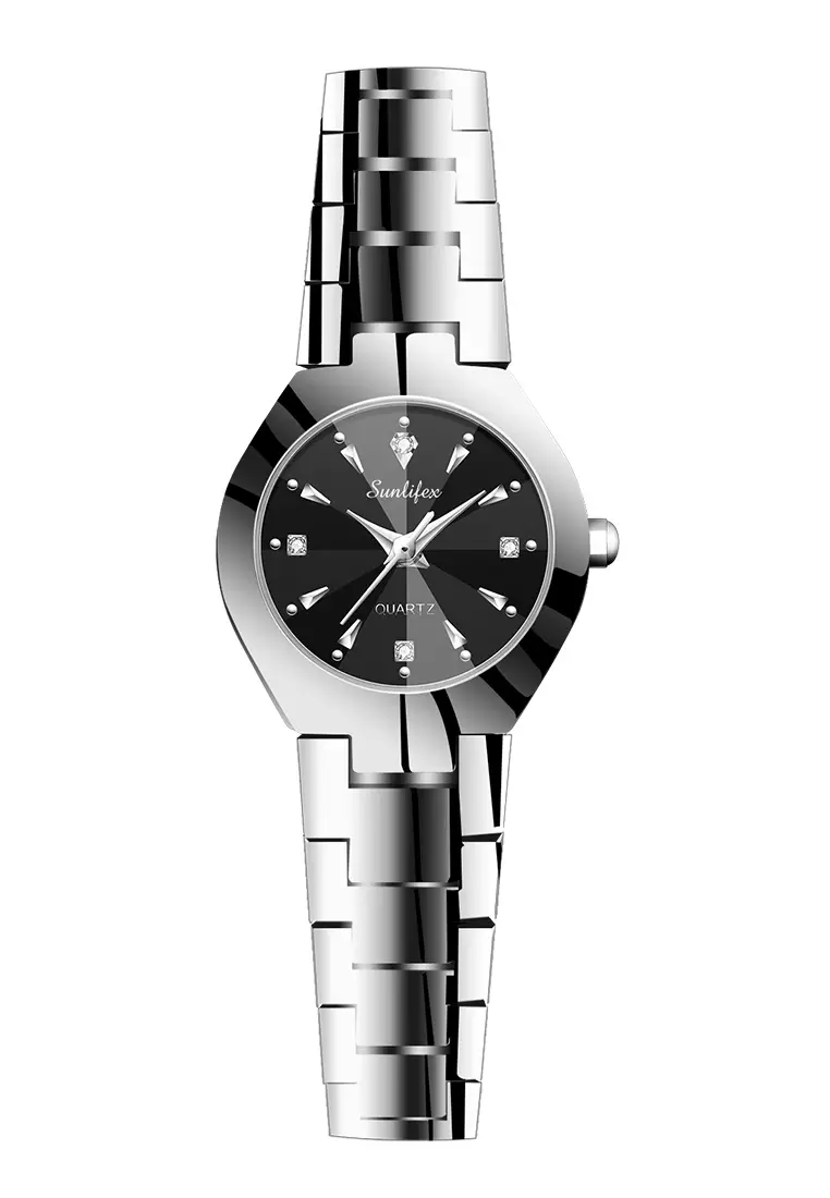 9090 Jam Tangan Wanita Original Berlian Anti Air Kuarsa Bisnis Santai Wanita Jam Tangan Cewek (Kotak Gratis) silver black