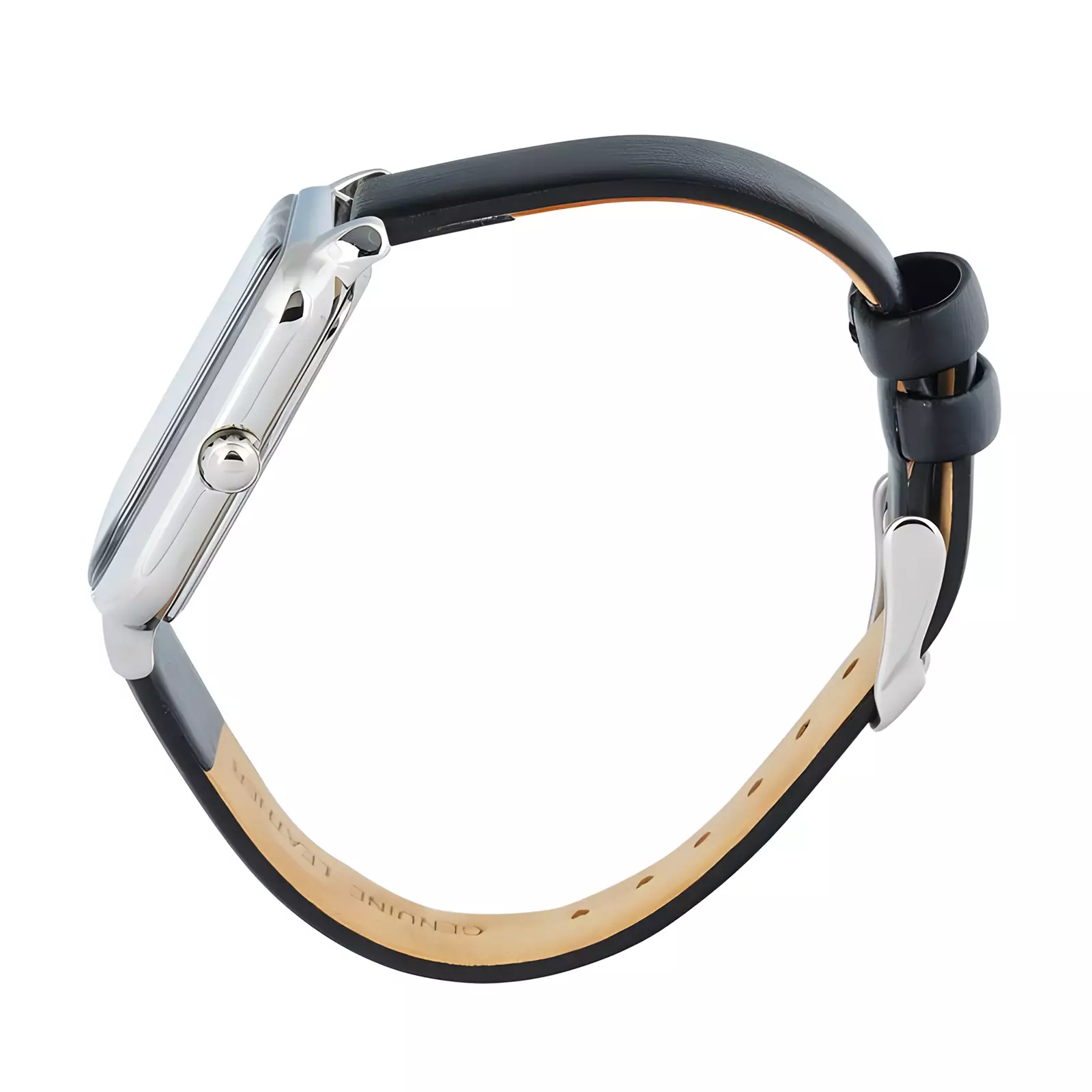 Alba Fashion - Jam Tangan Analog Wanita - Silver Stainless Case - Black Leather Strap - AH7DX7X1