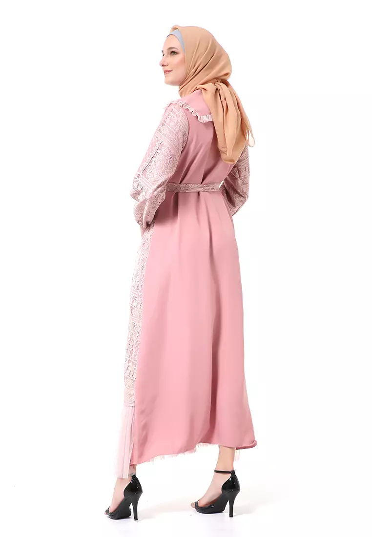 Dyandra Dress Gamis Muslimah Long Sleeve Regular Fit High Quality Premium - DustyPink