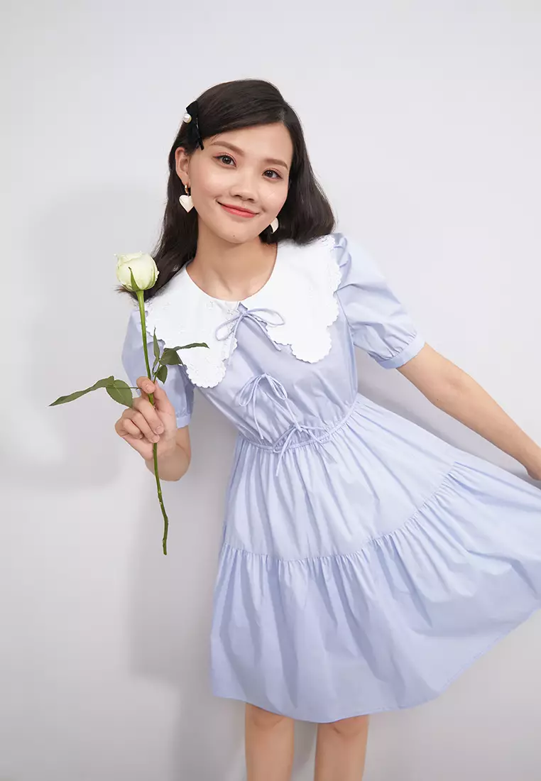 Contast Collar Tiered Mini Dress