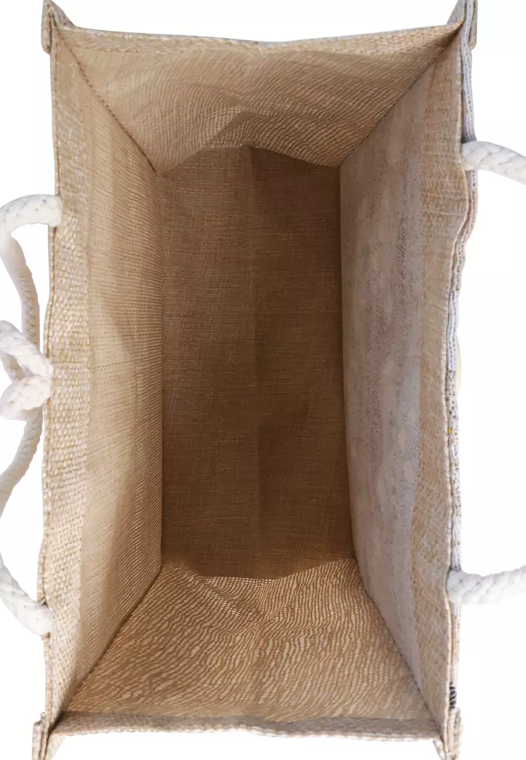 Buy London Rag Off White Printed Jute Tote Hand Bags 2024 Online