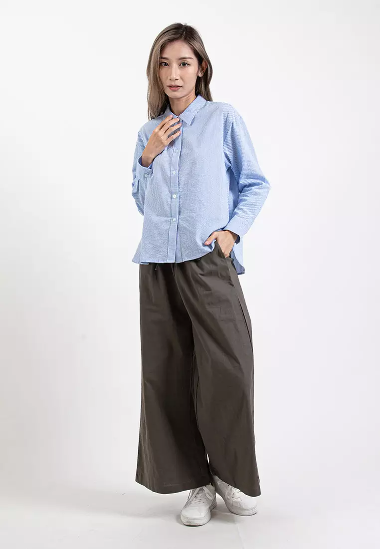 Forest Ladies Stretchable Cotton Linen Elastic Waist Wide Leg Pants Women Long Pants | Palazzo - 810473-14Khakigreen