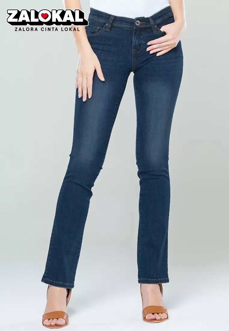 C2 Trumpy Navy Jeans Push Up Bootcut Wanita