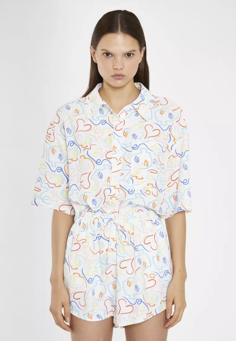 Rainbow Face Print Loose Fit High Waisted Shorts