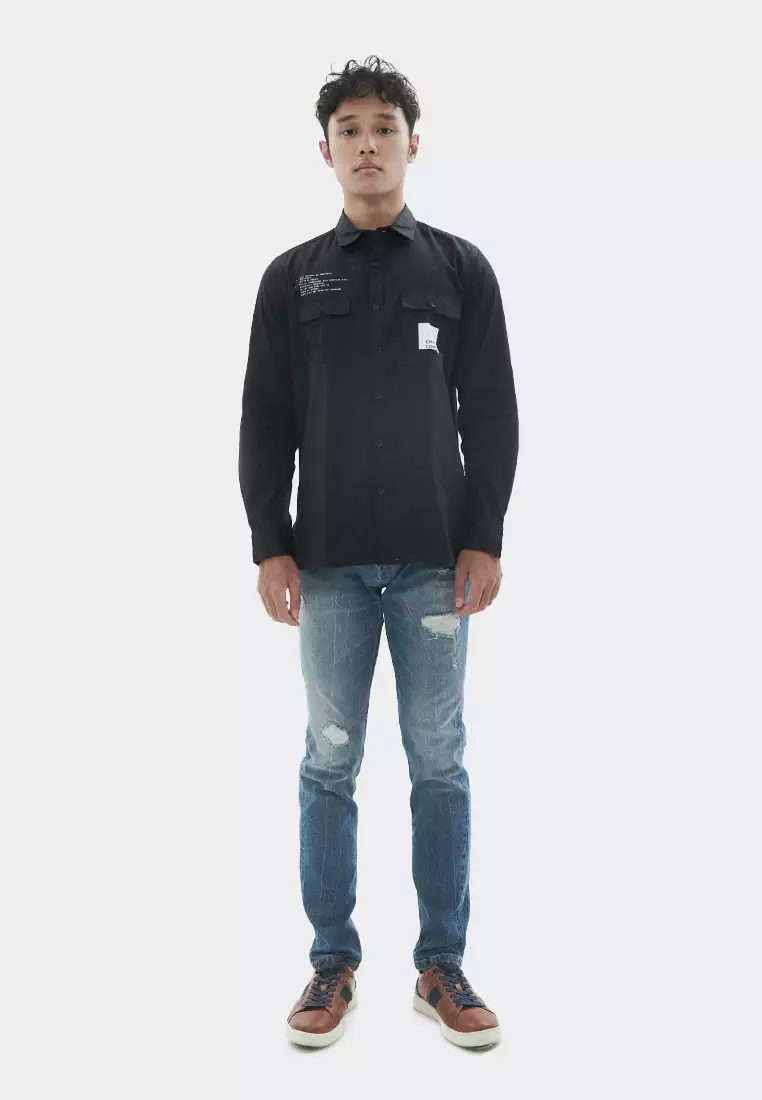 MANZONE Kemeja lengan panjang STAND-BLACK