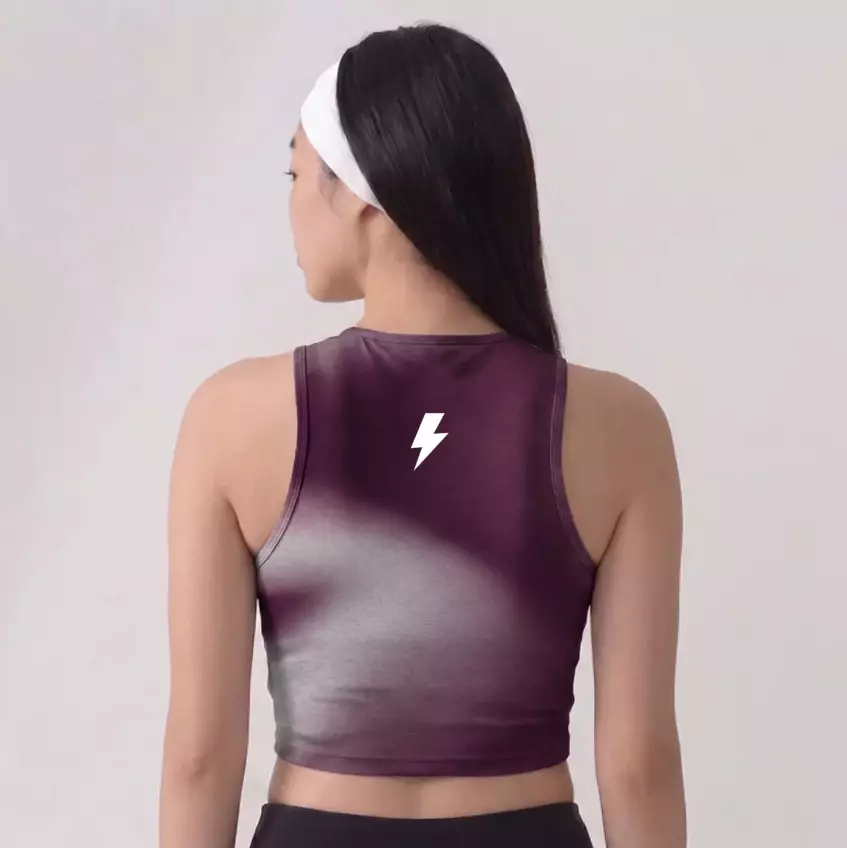 TDActive Crop Tank Zipper Wanita - Baju Lari Running Trail Run Gym Motif Aura Gradient - Flexfit Anti Bakteri Drifit - deep purple LSF97