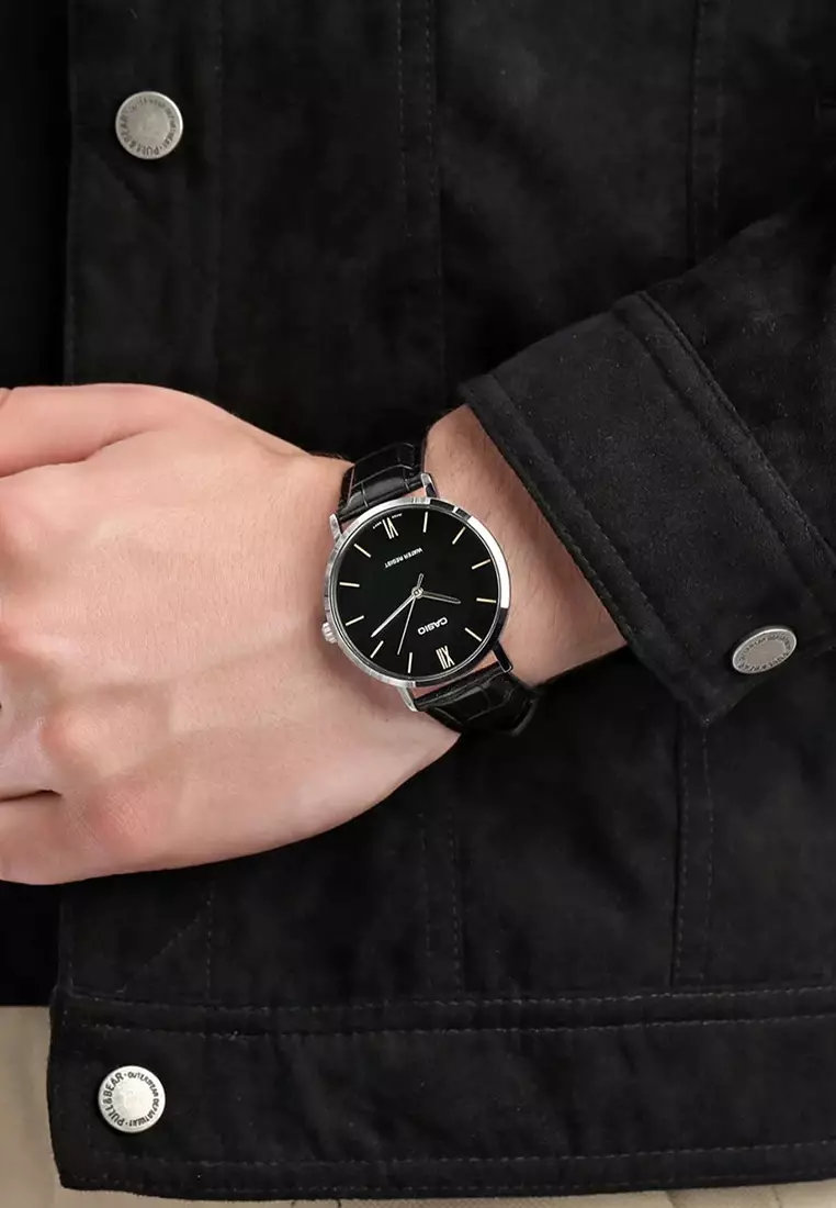 Men Analog Watch MTP-VT01L-1B Black Leather Strap