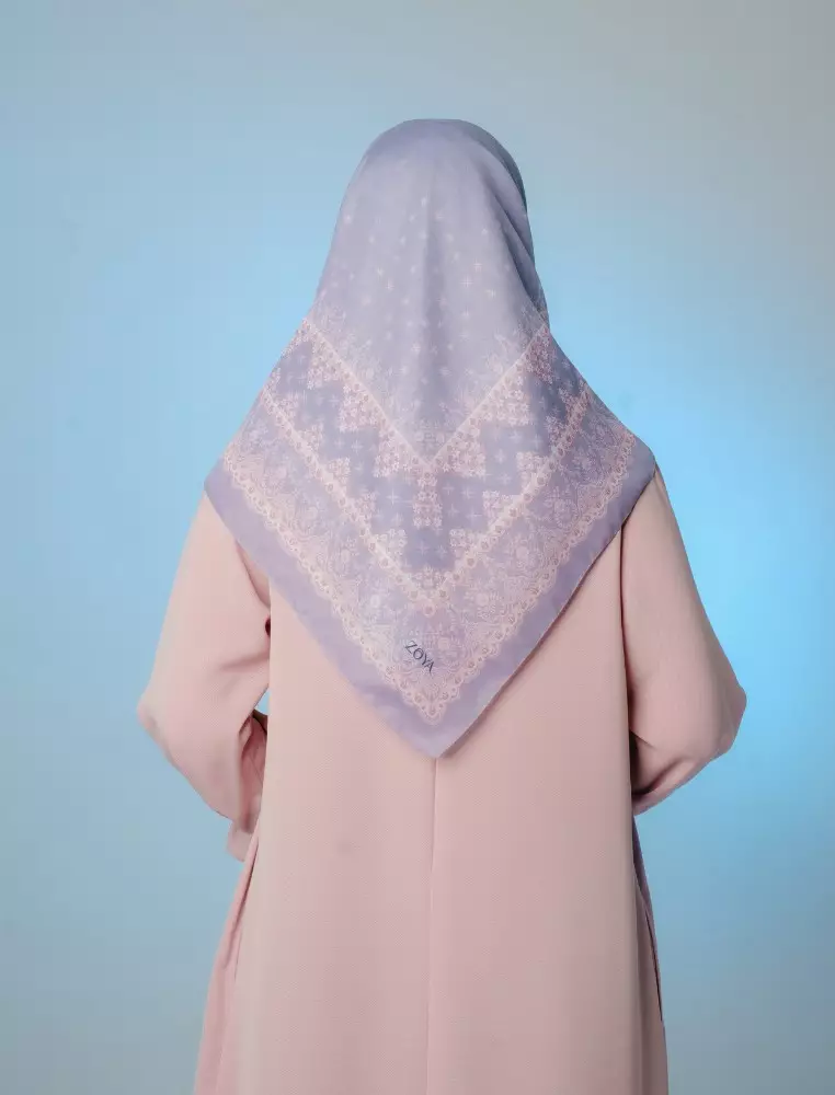 ZOLA Scarf Blue - Kerudung Hijab Segiempat Motif With Pouch Ziplock - Bahan Poly Fine - Ukuran 110x110