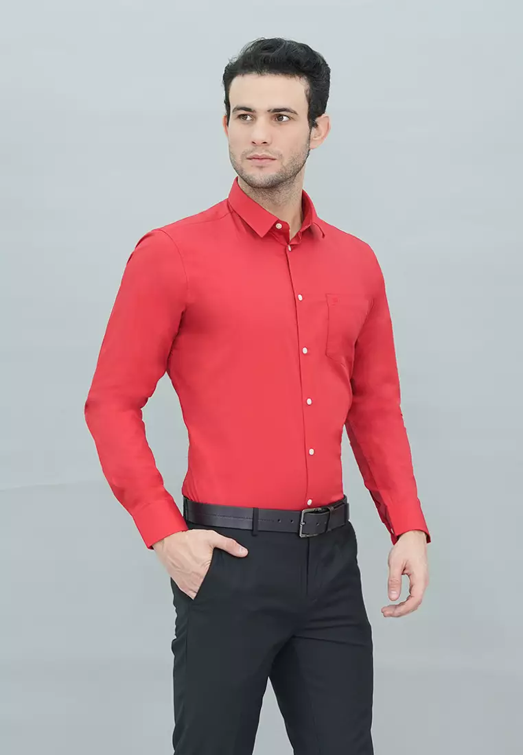 Johnwin - Kemeja Formal Basic - Lengan Panjang Warna Merah FSH.650.Q251.972.C-L/S
