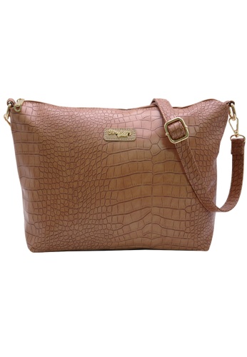 STRAWBERRY QUEEN brown and beige Strawberry Queen Flamingo Sling Bag (Croc Y, Camel) C6608ACFB52F18GS_1