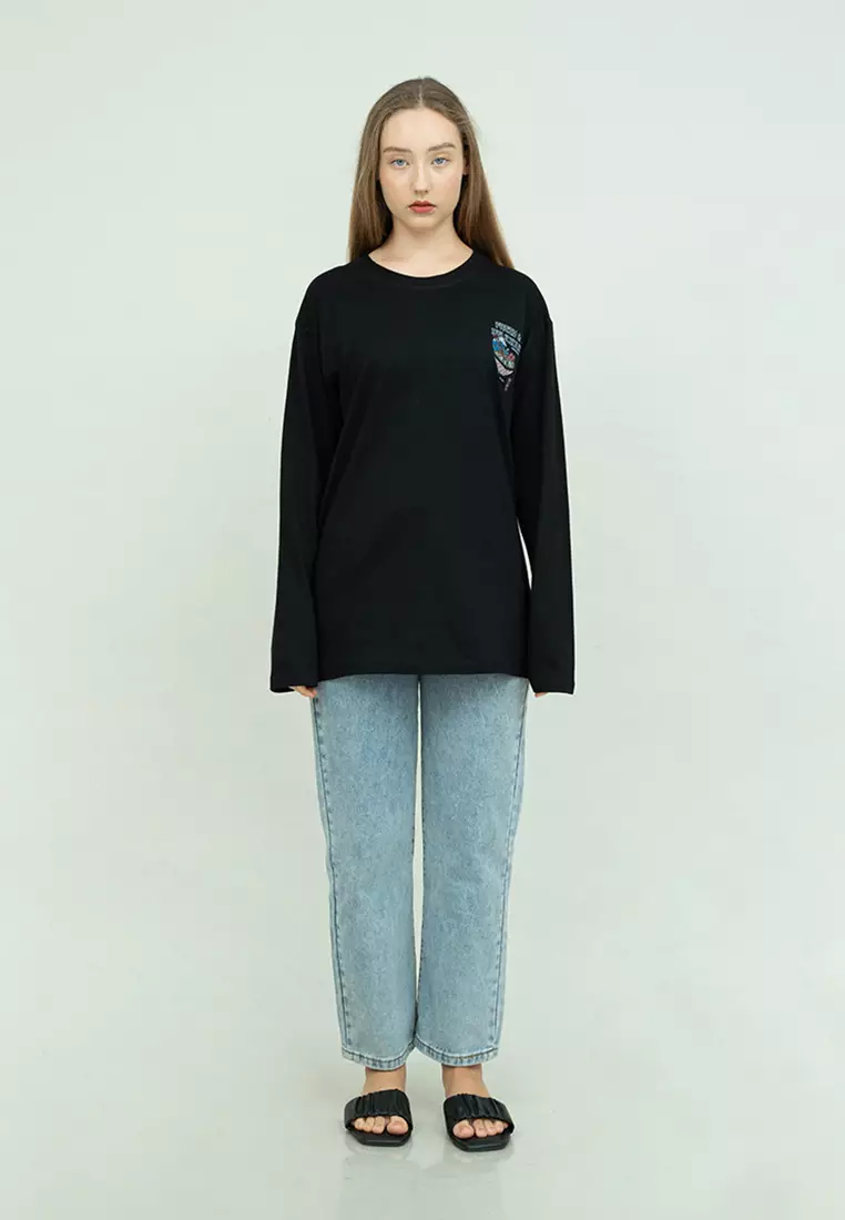 Kaos cotton combed lengan panjang wanita hitam houseofcuff fresh