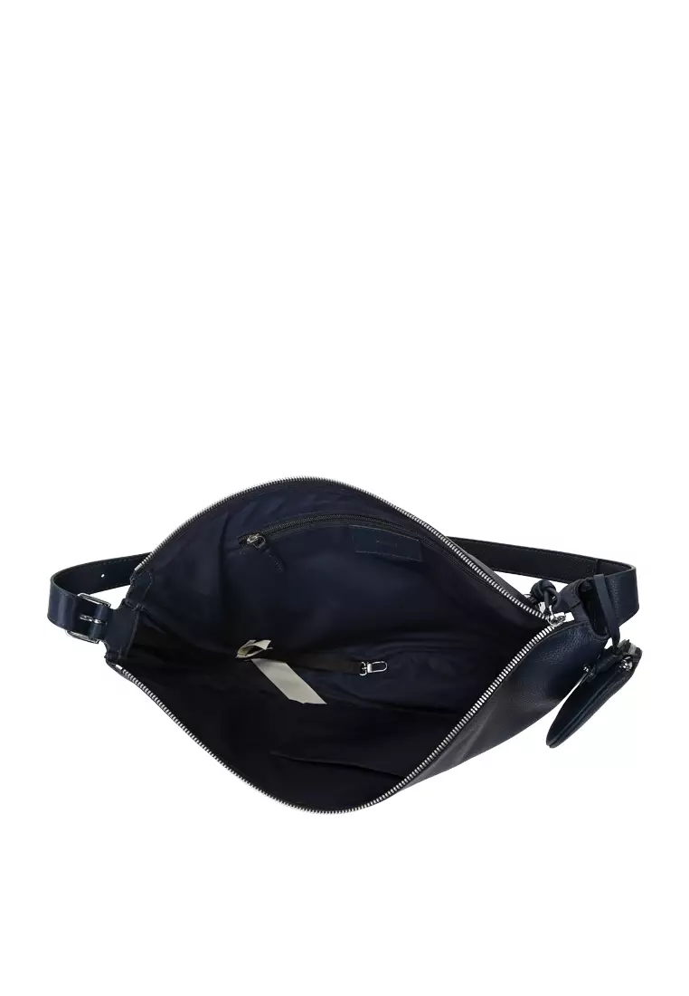 Asymmetric Crescent Hobo Bag - Navy Blue