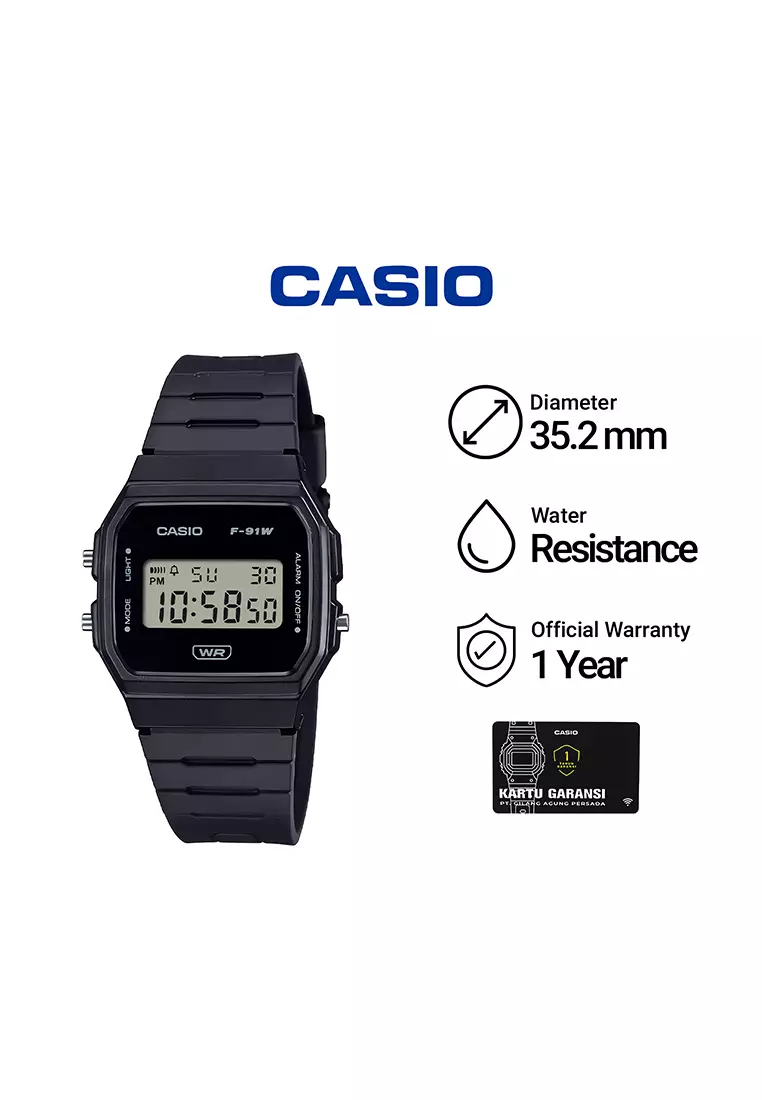 Casio Jam Tangan Digital Unisex - Black Resin Strap - F-91WB-1A