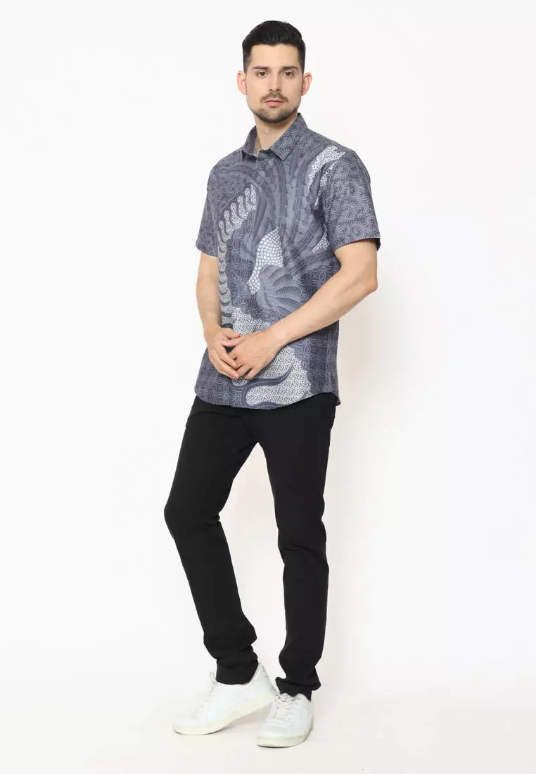 MAGINOT ALRA LIGHT GREY Batik Slim Fit Lengan Pendek