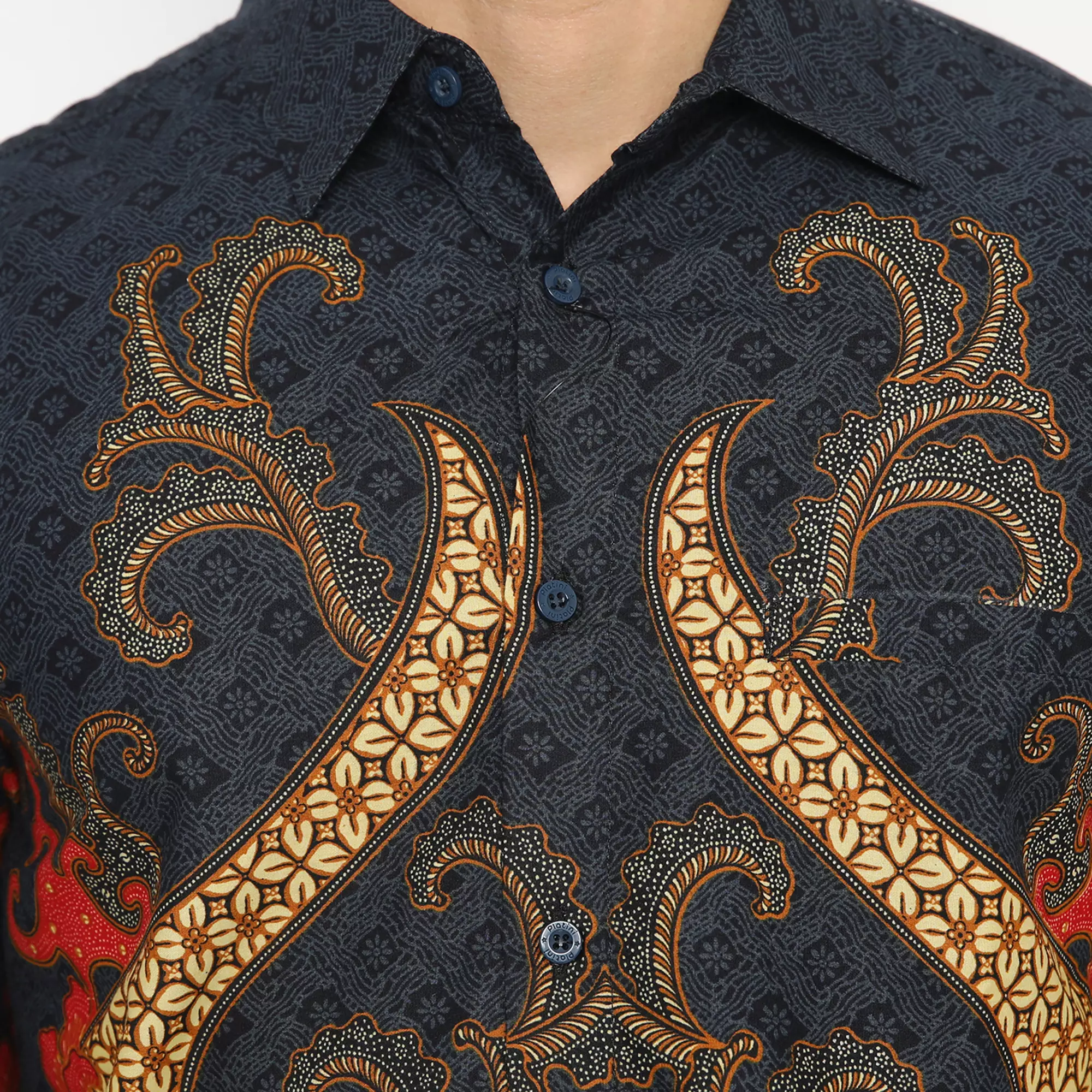 Platini Batik Pria Lengan Pendek Katun Navy 33015
