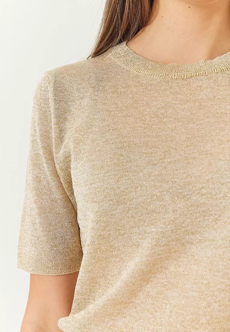 Women's Crew Neck Self-Shiny Short Sleeve T-Shirt 60261443