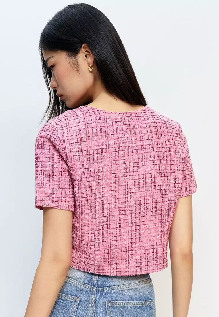 Tweed Woven Blouse - Pink