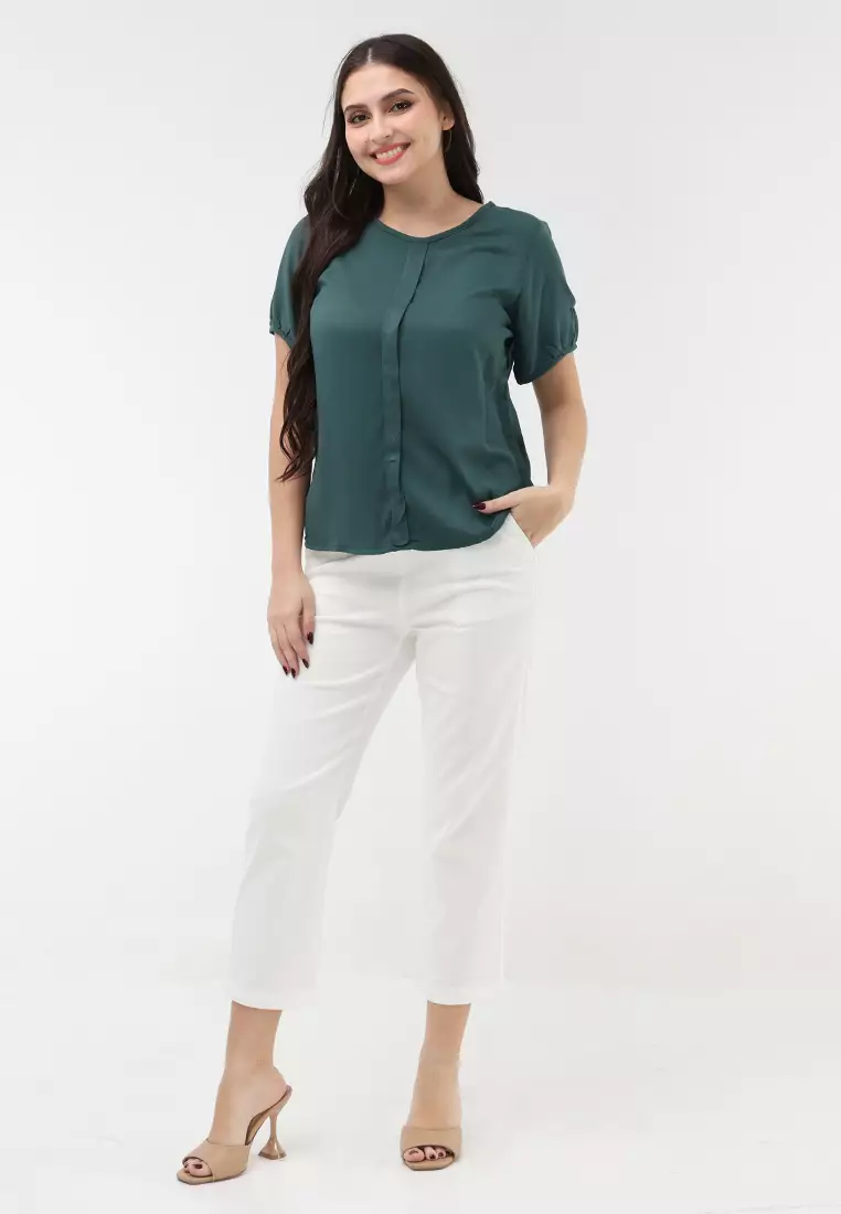 Single Twill Woven Short Sleeves Blouse