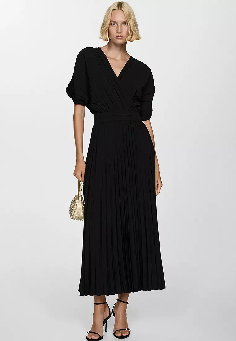 Mango pleated midi dress cheap