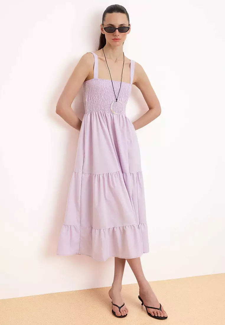 Lilac Straight Skirt With Open Waist Gipeli Maxi Woven Dress Twoss24El152
