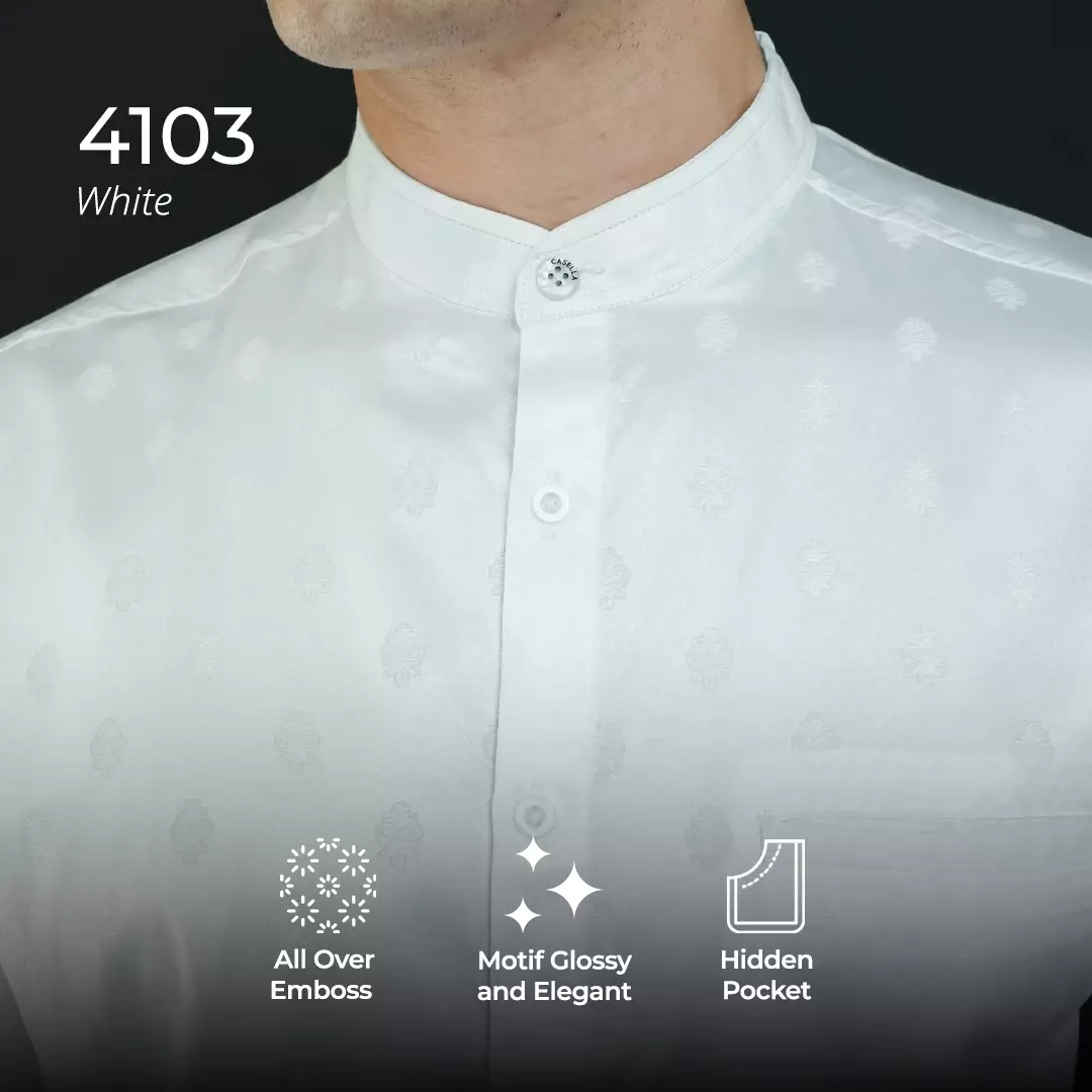 Casella Baju Koko Pria Lengan Pendek | Baju Koko Batik Syam 4103 White