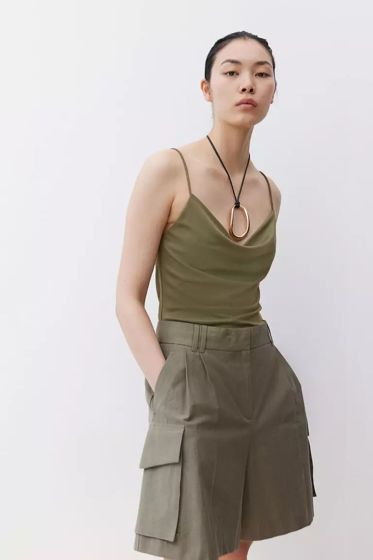 Cowl-neck strappy top