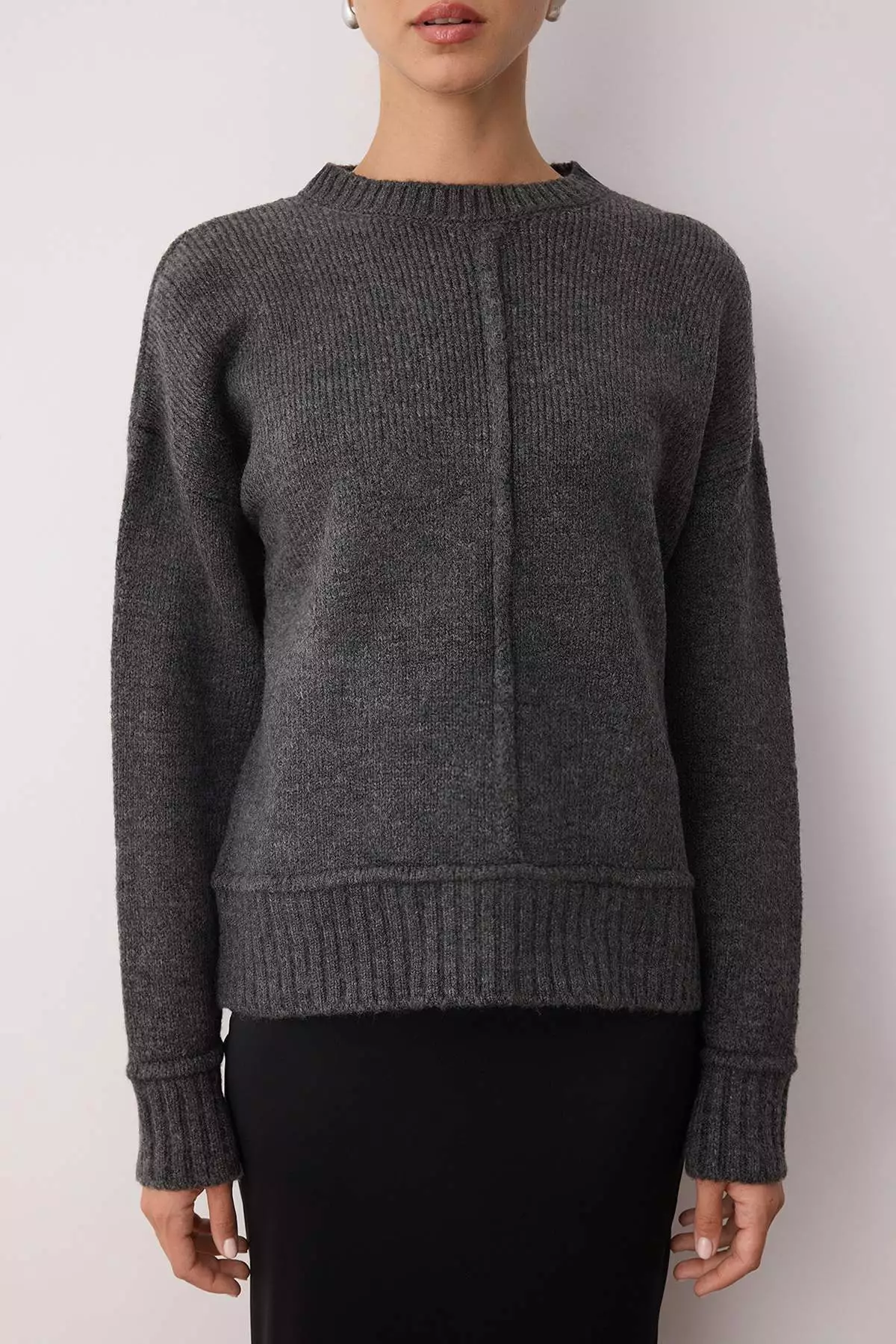 Anthracite Soft Textured Wide Fit Stitch Detail Knitwear Sweater