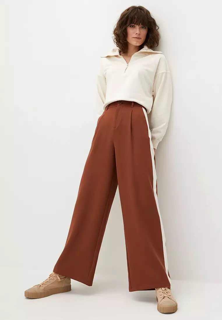 Elastic Waist Straight Pocket Detailed Gabardine Women's Trousers