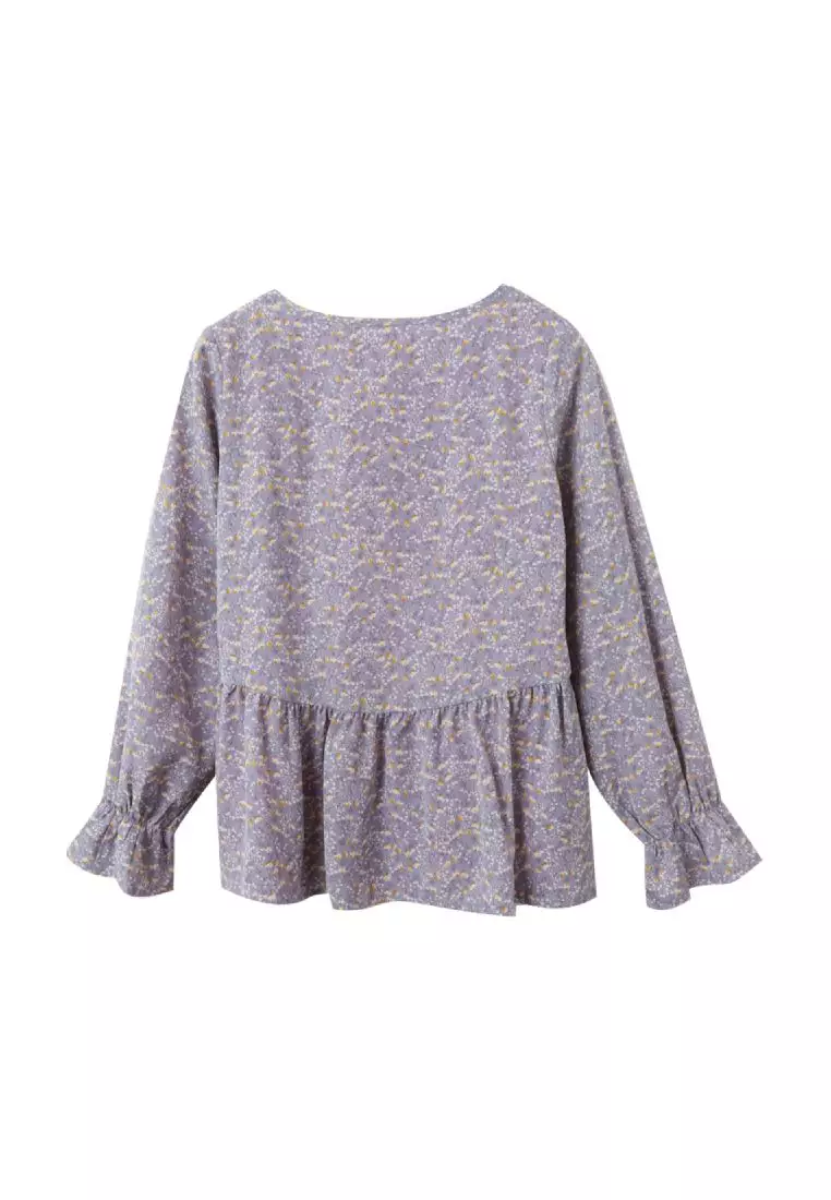 滿版碎花傘襬荷葉袖口上衣《AB16118》