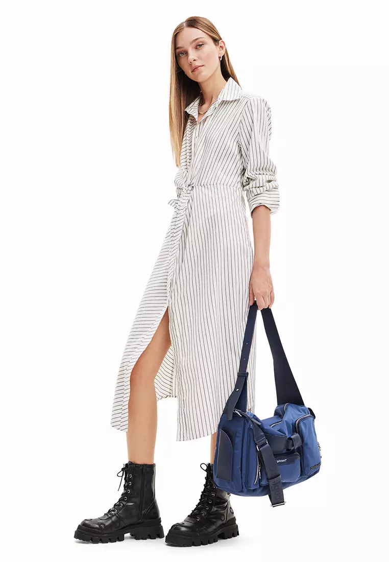 Desigual Woman Striped midi shirt dress.