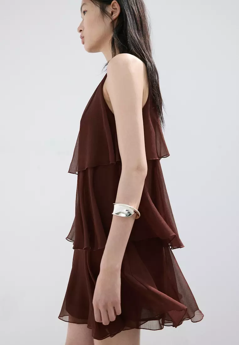 navy blue dress for baby girl Victoria Beckham x Mango + Asymmetric Ruffled Dress
