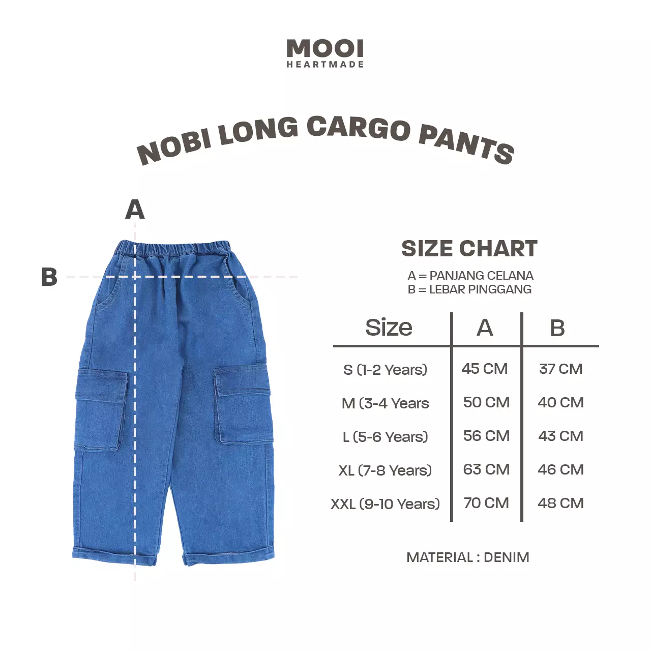 Mooi Celana Jeans Anak Kids Denim Nobi Long Cargo Pants - Dark Blue