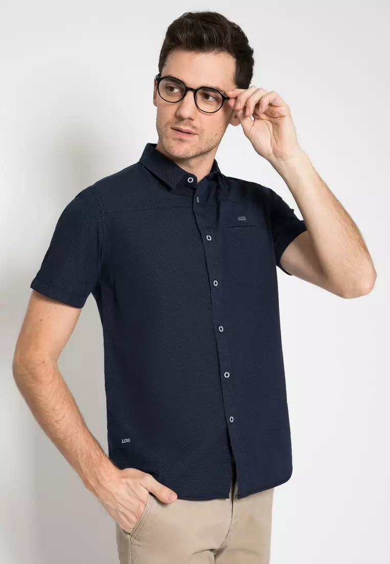 LGS - Kemeja Casual Pria - Slim Fit - Navy - JSH.391.S1077F.831.C