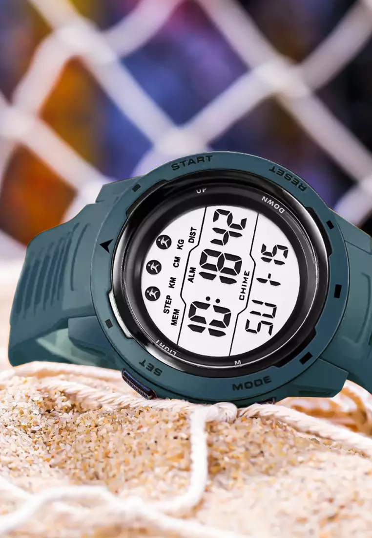 Jam Tangan Pria Digital Olahraga Mode Tali Silikon Alarm Jam Tangan Cowok blue