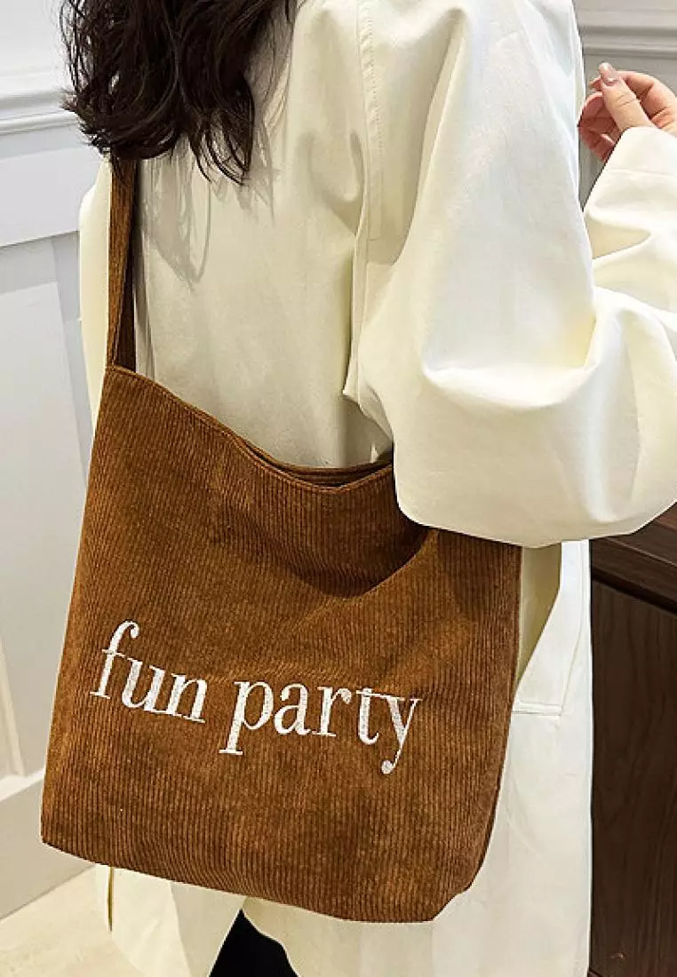 Wakakids Tas Selempang Wanita Pria Unisex Sling Korean Bag Corduroy Fun Party Venrc Coklat