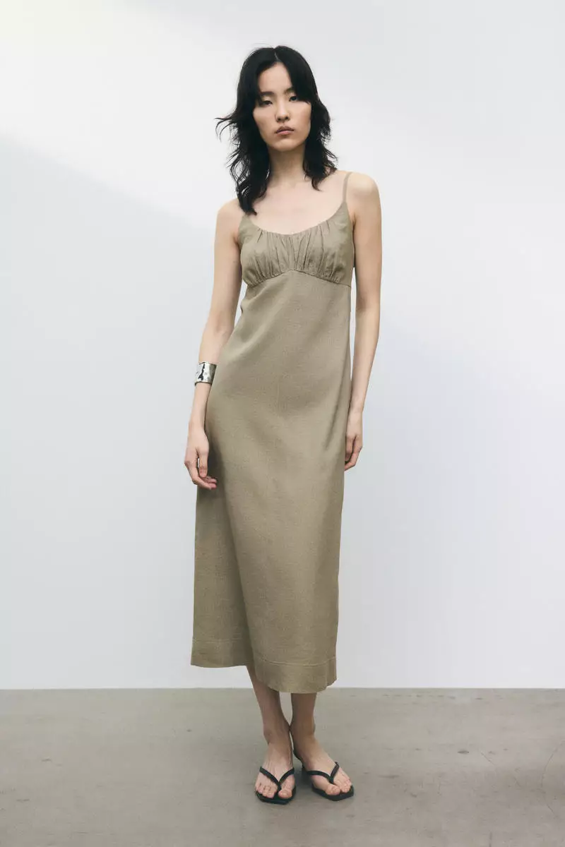 Midi Dresses Linen Blend Dress H&m Buy H&M Linen-blend Strappy
